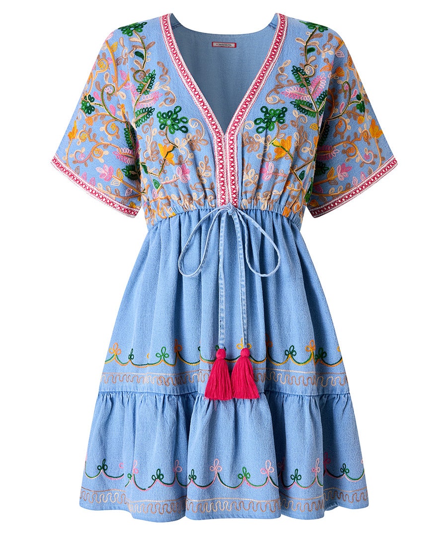 Emma Embroidered Denim Tunic Dress
