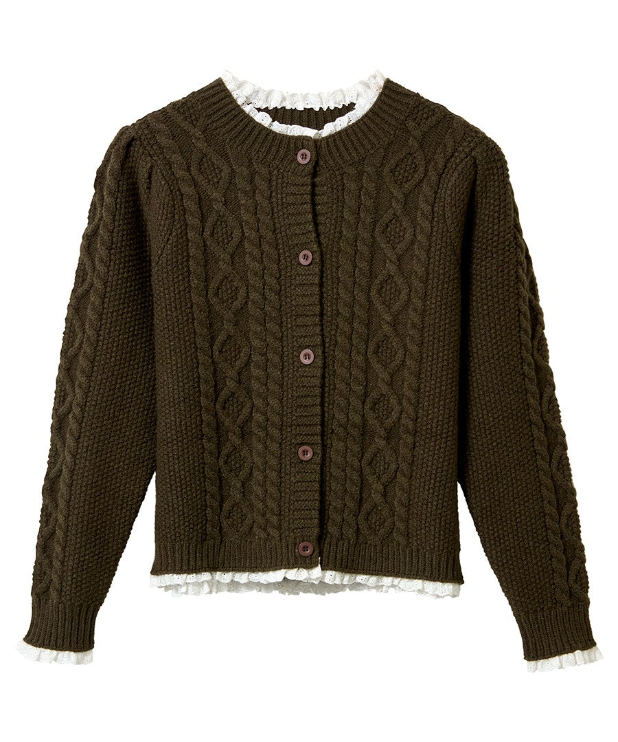 Claudia Woven Trim Cable Knit Cardigan