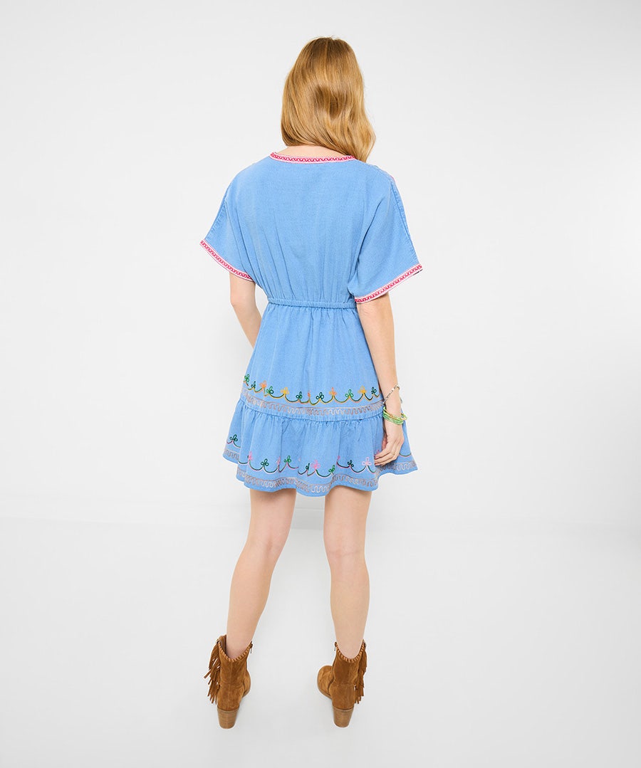 Emma Embroidered Denim Tunic Dress