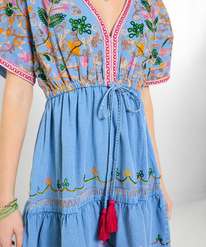 Emma Embroidered Denim Tunic Dress