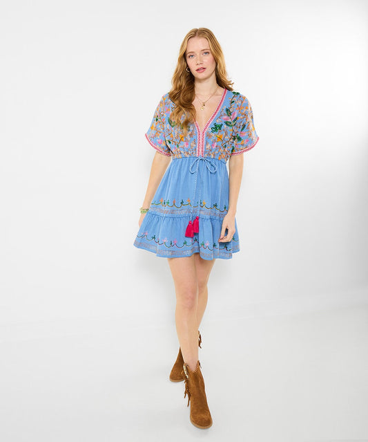 Emma Embroidered Denim Tunic Dress