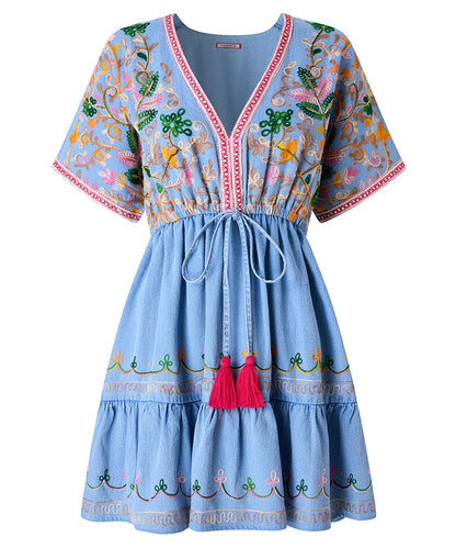 Emma Embroidered Denim Tunic Dress