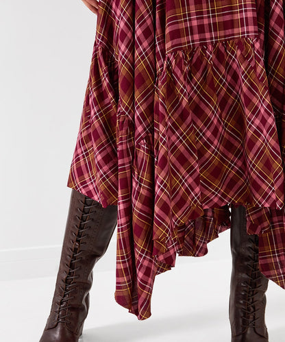 Checked Asymmetric Hem Maxi Skirt