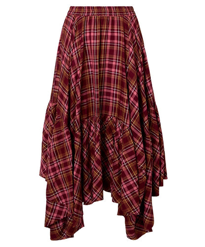 Checked Asymmetric Hem Maxi Skirt