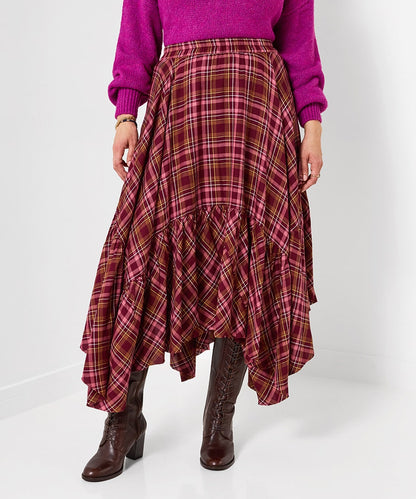 Checked Asymmetric Hem Maxi Skirt
