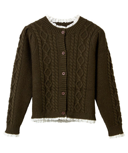 Claudia Woven Trim Cable Knit Cardigan