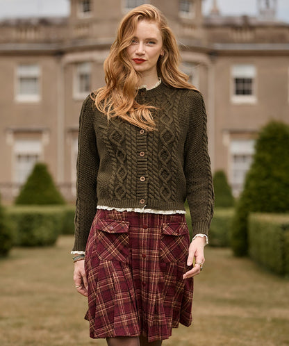 Claudia Woven Trim Cable Knit Cardigan