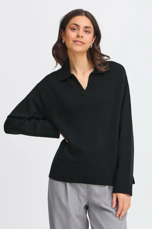 Black soft knit collar jumper 