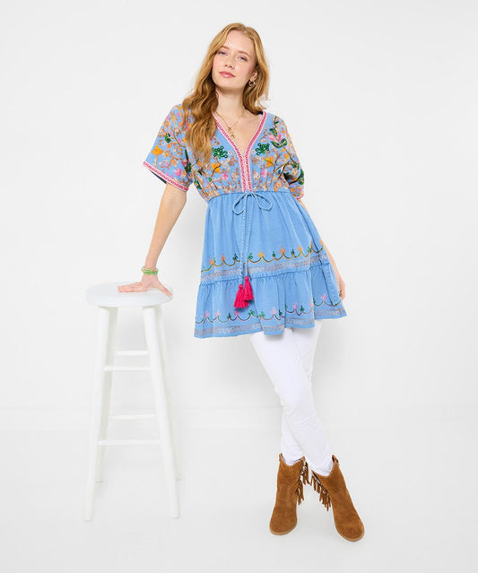 Emma Embroidered Denim Tunic Dress